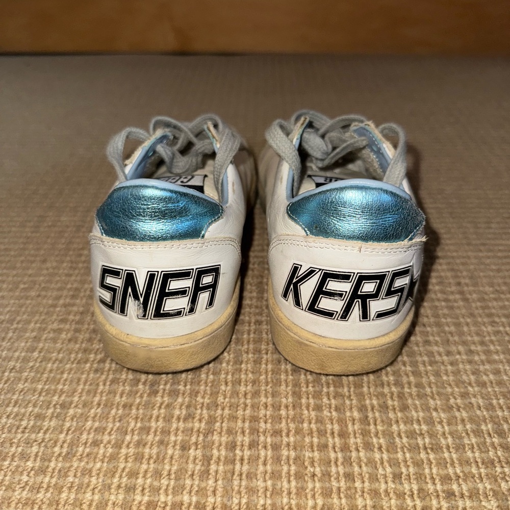 Golden Goose White and Metallic Blue Sneakers